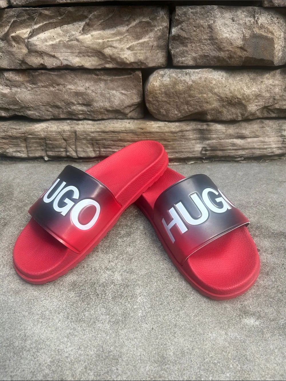 HUGO Red and Black Logo Slide Sandals